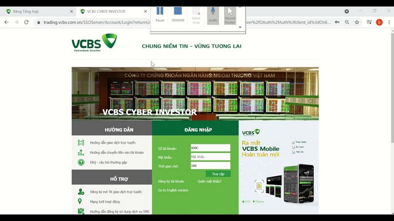 Hướng dẫn đăng nhập, sử dụng VCBS Cyber Investor